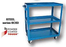 Vestil Scs3-2236 Steel Service Cart With 3 Shelves 38-1/4" X 21-7/8" X 41-11/16" 1,000 Lb. Capacity, Blue