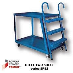 Vestil Sps2-2840 Steel Stock Picker 2 Shelf With Mold On Rubber Casters 43-3/4" X 27-7/8" X 50-1/8" 1,000 Lb. Capacity, Blue