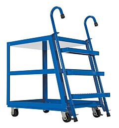 Vestil Sps3-2236-5Pu Steel Stock Picker 3 Shelf With Polyurethane On Steel Casters 39-3/4" X 21-7/8" X 51-1/8" 1,000 Lb. Capacity, Blue