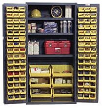 Vestil Vsc-3501-102 Steel/Plastic Storage Cabinet With 102 Yellow Bins 36" Width X 24" Depth X 72" Height Gray
