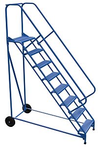 Vestil Lad-Raf-8-24-P-Ez Steel Roll-A-Fold Ladder 50 Degree 8 Perforated 23-9/16" Step Width 350 Lb. Capacity, Blue
