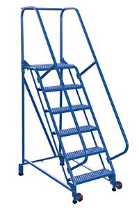Vestil Lad-Trn-60-6-G Steel Tip N Roll Ladder 58 Degree 6 Grip Strut 24" Step Width 350 Lb. Capacity, Blue