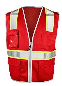 Occunomix Lux-Xtomsz-Rdl/Xl Non-Ansi Solid Front/Mesh Back, Two-Tone Surveyor Vest, Red, Size Large/X-Large