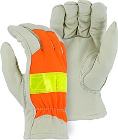Majestic 1951 Winter Lined Cowhide Drivers Gloves With Hi-Viz Back, Size Small