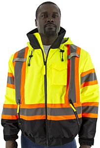 Majestic 75-1315 Hi Viz Waterproof Jacket W/ Dot Striping, Quilted Liner, Ansi 3, Size Large