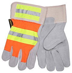 Mcr Safety 1440L Gloves, "Luminator" Hi-Vis Leather Palm, Reflective Gray Stripes, Orange Reflective Fabric Back