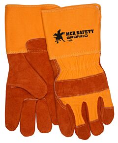 Mcr Safety 1690 Gloves, Bronco Leather Palm, 4.5" Gauntlet Cuff, Size Large, Pack Of 12 Pairs