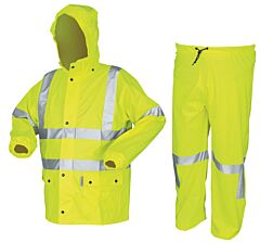 Mcr Safety 5182Xl Luminator, .40Mm, Stretch Pu/Cottonpoly Blend, Class 3, Fr, 2Pc Suit, Roll-Up Hood, Lime, Size X-Large