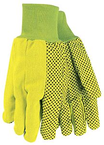 Mcr Safety 9018Dy Gloves, Dotted Double Palm, Knit Wrist, 100% Cotton, High Visibility Yellow, Pack Of 12 Pairs