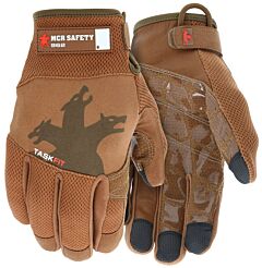 Mcr Safety 962Xxl Gloves, Taskfit, Brown Goat Leather Palm, Brown Polymesh, Brown Pu Water-Base Logo, Abr6, P2, Size 2X-Large