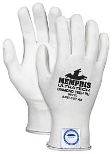 Mcr Safety 9677L Gloves, Ultratech Dyneema 13 Gauge White Shell White Pu Coating, Size Large, 1/Pair