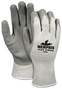 Mcr Safety 9690 Gloves, Flex-Therm 10 Gauge Heavy Weight Gray Acrylic/Cotton/Poly Shell, Gray Latex Dipped Palm & Fingertips