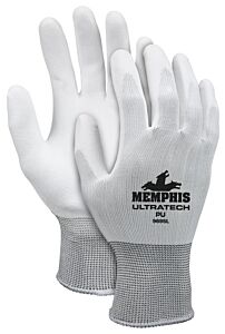 Mcr Safety 9695L Gloves, Ultratech Pu 13 Gauge White Nylon, White Pu, Size Large, Pack Of 12 Pairs