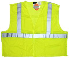 Mcr Safety Cl2Mlpfrl Safety Vest, Class 2, Tear-Away, Poly Mesh 2" Silver Stripe, Flame-Retardant, Lime, Size Large