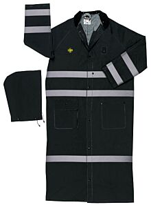 Mcr Safety Fr267Crxl Classic Plus, .35Mm, Pvc/Poly, Ridercoat, Lfr, 2" Silver Stripes, Detached Hood, Cor Collar, Black, Size X-Large