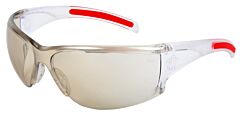 Mcr Safety Hk119 Safety Glasses, Clear Frame, Red Temple Insert, Indoor/Outdoor Clear Mirror Lens