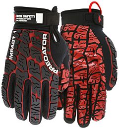 Mcr Safety Pd2908S Gloves, Predator, Tpr Back Of Hand, Synthetic Leather Palm, Red Silicone Tire Tread Grip, Black 2-Way Spandex Back, Fourchettes, Adjustable Wrist, Abr 5, Puncture 2, Heat 2 , Size Small