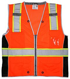 Mcr Safety Survcl2Ol Safety Vest, Class 2, Surveyor, Mesh, 2" Silver/Orange Stripe, Orange, Size Large