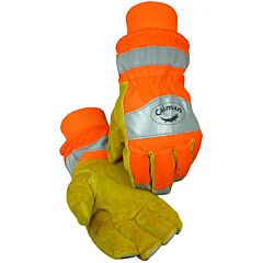 Caiman 1353-4 Cowhide Leather Palm Gloves With Hi-Vis Back, Heatrac? Insulation, Hi-Vis Orange, Size Medium