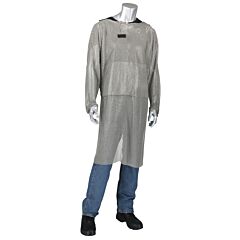Us Mesh Usm-4352L-L Stainless Steel Mesh Tunic With Extended Apron Front With Belly Guard, Silver, Size Large