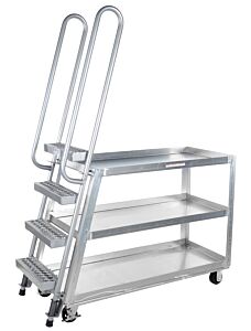 Vestil Spa-Hd-2252-6Mr Aluminum High Duty Stock Picker Truck With Steel Ladder And Rubber On Steel Casters 56" X 21-7/8" X 75-5/16" 500 Lb. Capacity