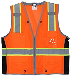 Mcr Safety Survcl2Ox4 Class 2, Surveyor, 2? Silver/Lime Stripe, Black Side Panels, Zipper, 6 Pockets, Orange, Size 4X-Large