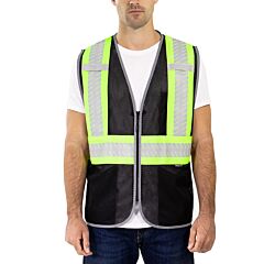 Tingley V70643C Type O Class 1 Vest, Csa Z96 Class 1 Level 2, Black, Polyester Mesh, Zipper Closure, 4 Pockets, Two-Tone Silver Reflective Tape