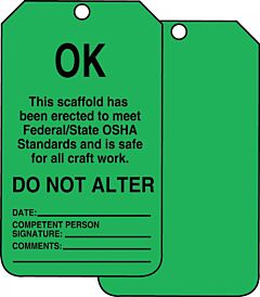 Accuform Tss103Ptp Safety Tags, 5 3/4" X 3 1/4", Ok This Scaffold Has Been Erected To Meet Federal/State Osha Standards And Is Safe For All Craft Work, Rp-Cardstock, Pack Of 25 Each
