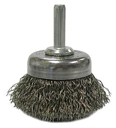 Weiler 14300 Stem-Mounted Crimped Wire Cup Brush, 1-3/4 In Dia., .006 In Steel