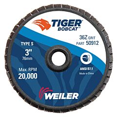 Weiler 50912 Bobcat Flat Style Flap Discs, 3 In, 36 Grit, 20,000 Rpm