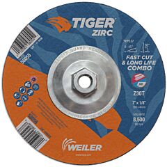 Weiler 58055 Tiger? Zirc Type 27 Cut/Grind Combo Wheel, 7 In Dia X 1/8 In Thick, 5/8 In-11 Dia Arbor, Z30T