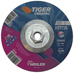 Weiler 58310 Tiger Ceramic Cutting Wheels, 6" Dia., 0.045" Thick, 60 Grit, Ceramic Alumina