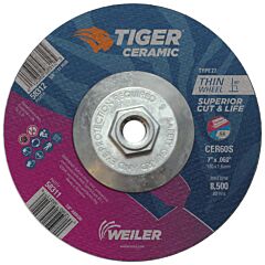 Weiler 58312 Tiger Ceramic Cutting Wheels, 7 In Dia., 0.06 In Thick, 60 Grit, Ceramic Alumina
