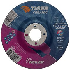 Weiler 58317 Tiger Ceramic Combo Wheels, 5 In Dia., 1/8 In Thick, 7/8 In Arbor, 30 Grit