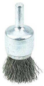 Weiler 36247 Vortec Pro Stem Mtd Crimped Wire End Brushes, Carbon, 3/4 In Dia, .0104 Wire